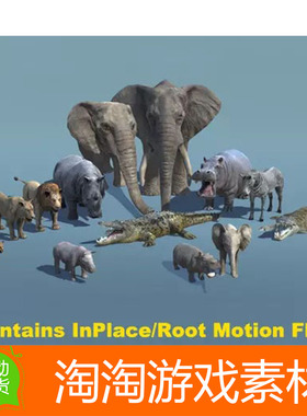 Unity African Animal Pack 1 2.1 动物大象狮子河马鳄鱼3d模型