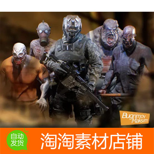 Unity3d PBR Horror Pack 1.1 恐怖游戏人物角色模型带动画