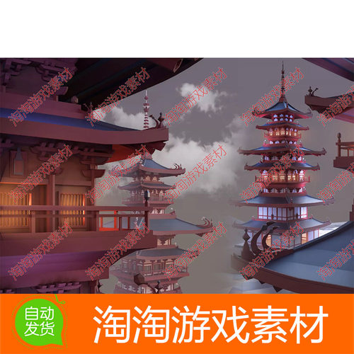 Unity3d Asian Style Village Low Poly 中国风房屋塔古建筑模型