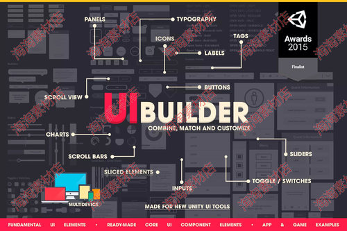 Unity3d UI - Builder 1.9 现代UI界面框架图标字体素材资源包