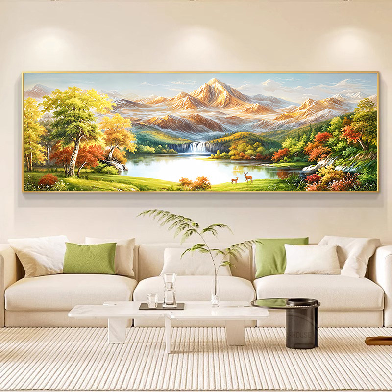 日照金山客厅装饰画沙发背景墙聚宝盆挂画西墙高级山水画风景壁画