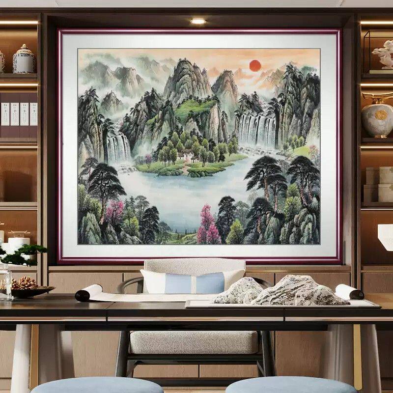 旭日东升聚宝盆办公室字画装饰风景山水客厅挂画国画沙发背景墙画