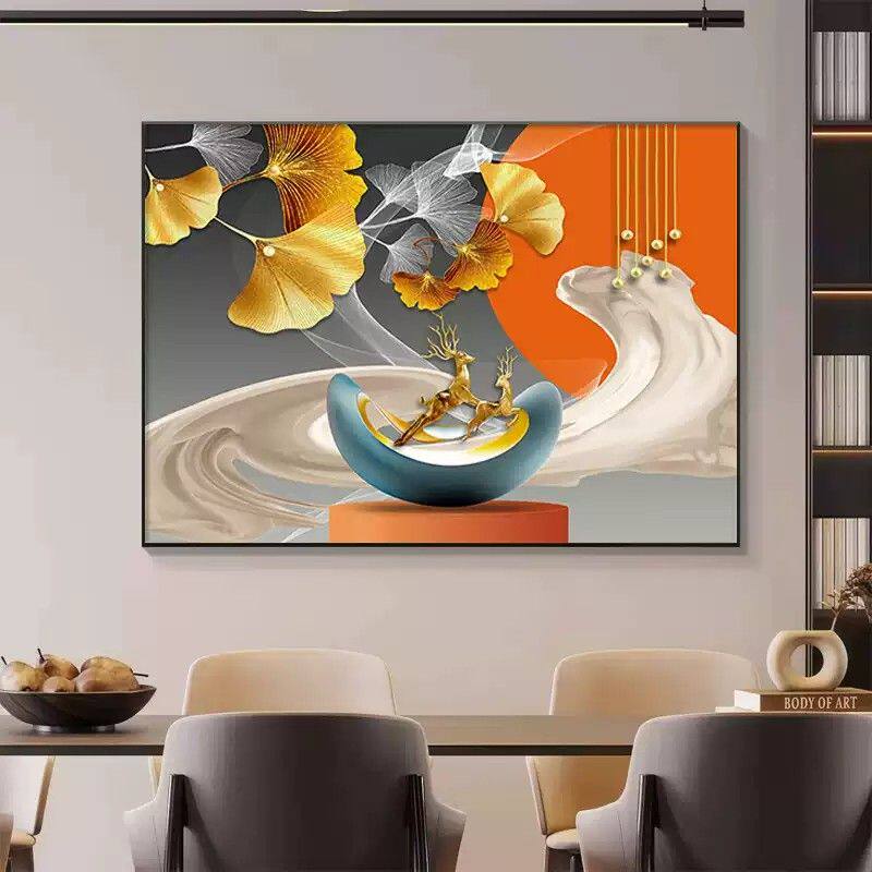 餐厅现代简约装饰画客厅玄关墙高端轻奢挂画吃饭房间横版新款壁画