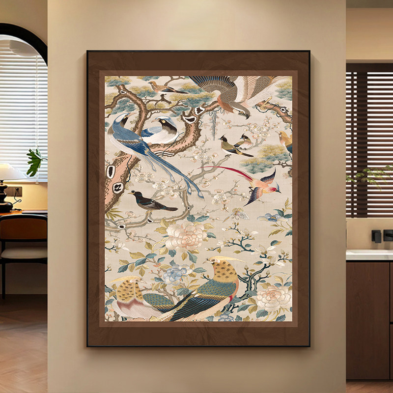 中古风客厅玄关挂画植物花卉餐厅过道摆画美式复古卧室床头装饰画