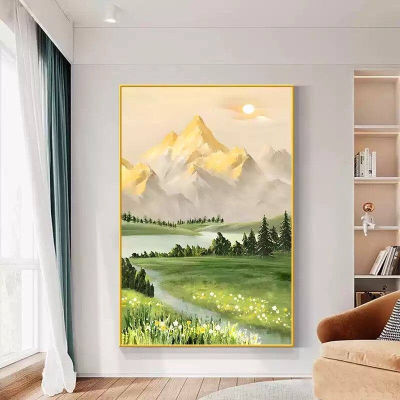 奶油风玄关装饰画小清新客厅落地画现代简约日照金山卧室餐厅壁画