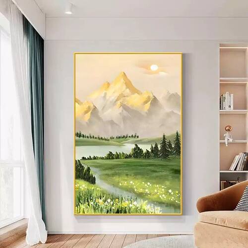 奶油风玄关装饰画小清新客厅落地画现代简约日照金山卧室餐厅壁画