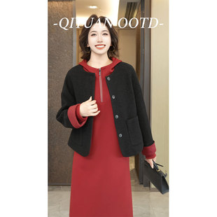 柒院家大码 宽松显瘦遮肉洋气大衣 女轻奢双面呢羊毛呢外套2025冬款