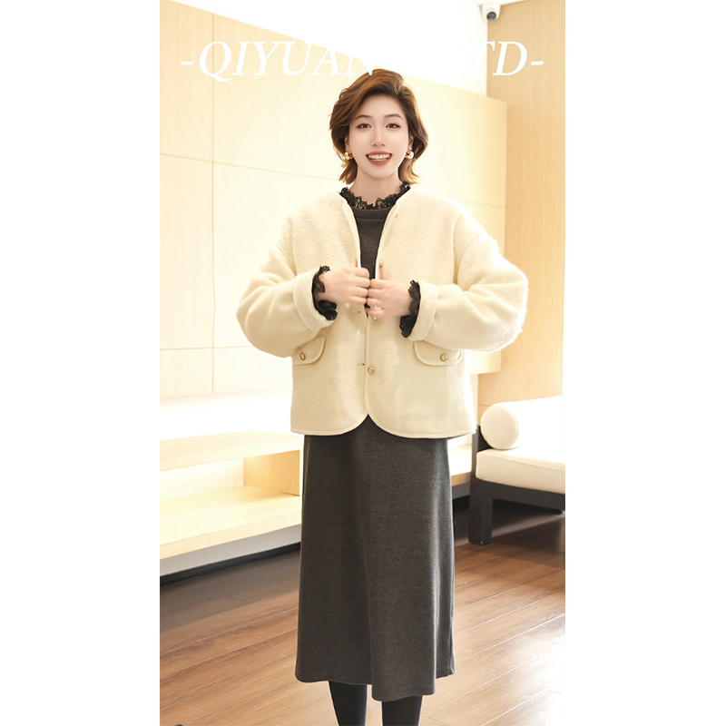 柒院家大码羊毛呢加厚保暖羽绒服