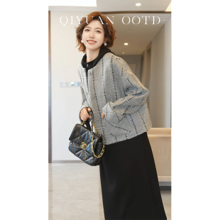 款 柒院家大码 圆领毛呢外套2026春季 时尚 宽松显瘦遮肉洋气大衣 女装