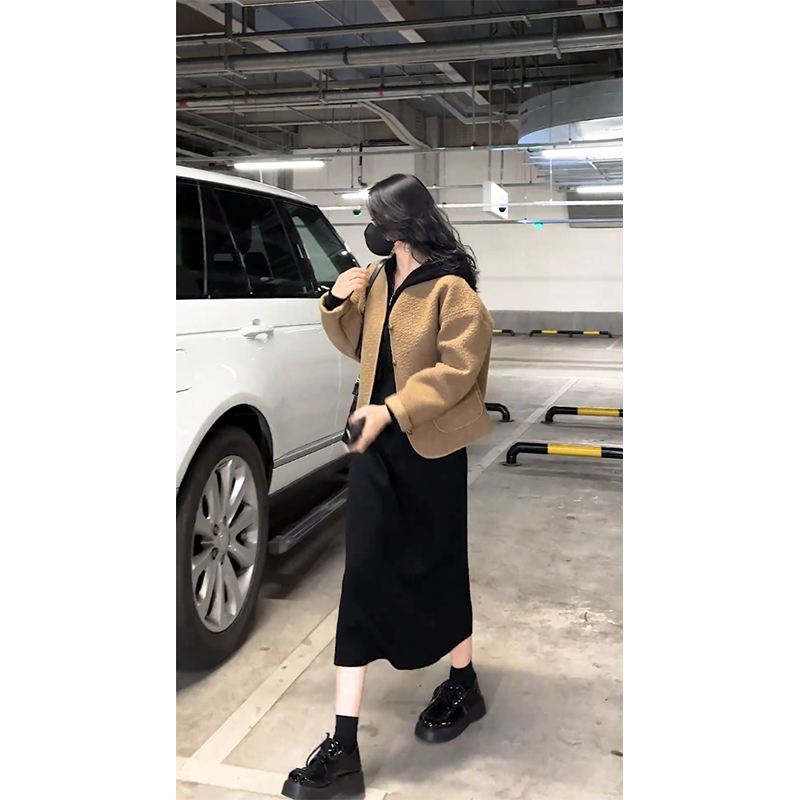 柒院家大码宽松羊毛粗花呢外套女