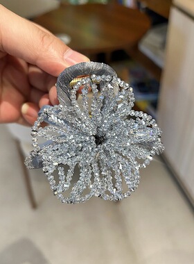 重工水晶玫瑰花抓夹手工水晶串珠花朵发抓网红百搭发夹发饰批发