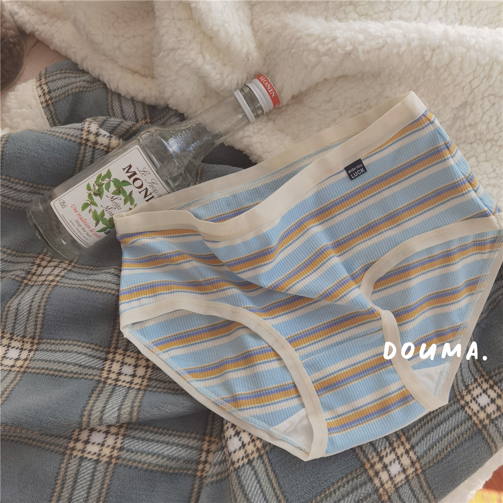 豆妈  日系复古彩条纹运动螺纹抽条舒适高弹中腰棉裆内裤三角裤女,女士内衣/男士内衣/家居服,女三角裤,淘宝优惠券,粉丝福利购,淘宝优惠卷