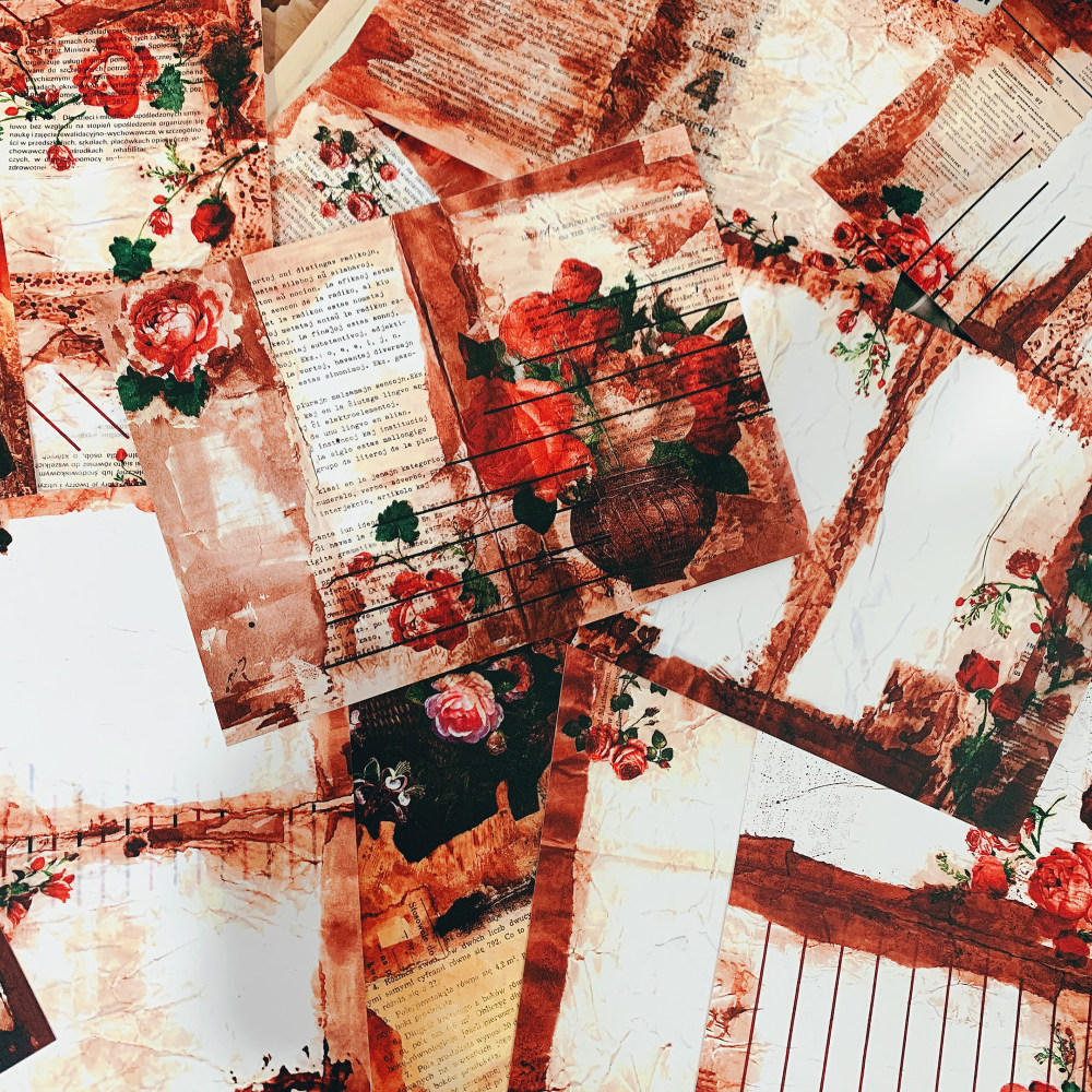 复古玫瑰手帐素材 墙面海报墙贴纸 摆拍拍摄打底纸装饰手账背景纸