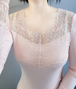 正品 丽维女士纯棉内衣保暖上衣纯棉秋衣蕾丝花边打底衫 修身