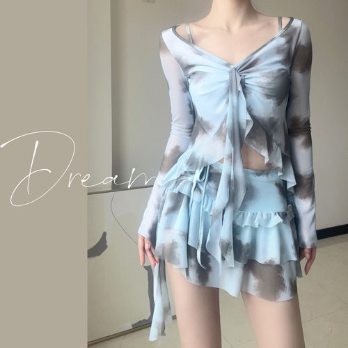 Dream扎染网纱比基尼四件套泳衣