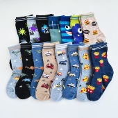 汽车恐龙男童袜子高筒袜日系童袜15 外贸日单春秋冬季 春秋冬季