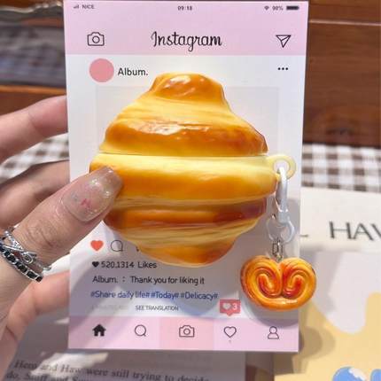 趣味仿真牛角包适用华为Freebuds7i耳机壳FreeClip保护套freebudsPro3小众硅胶华为4E/5i防摔SE2软盒6i男女款