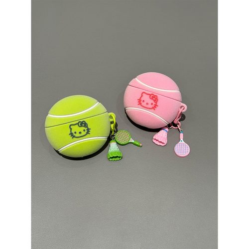 绒毛可爱卡通网球Kitty猫适用AirPodsPro三代耳机壳苹果AirPods4代无线蓝牙软1/2/3代硅胶Pro2代女款Pro3代套