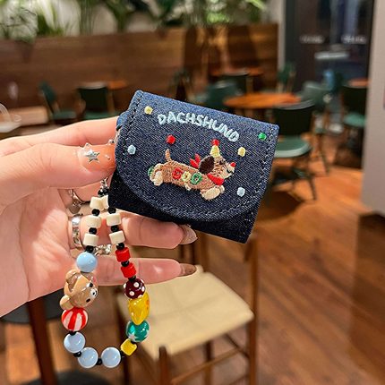 牛仔布刺绣腊肠狗适用华为FreebudsPro4耳机壳FreeClip保护套6i小众5i翻盖4E防摔Se2一体式7i可爱Pro3软盒Arc