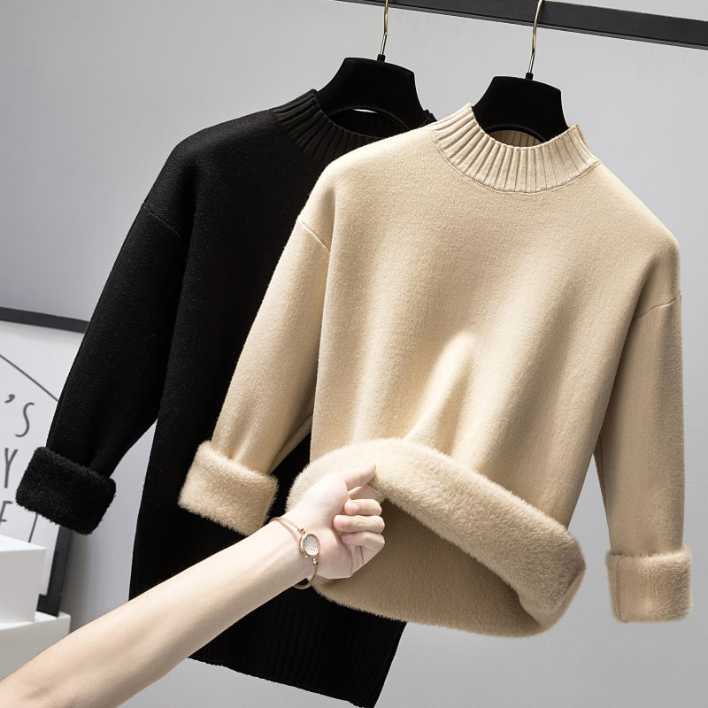 출산 두꺼운 벨벳 스웨터 가을 겨울 의류 반 터틀넥 니트 이너웨어 임신 중 따뜻한 올인원 벨벳 바닥 셔츠