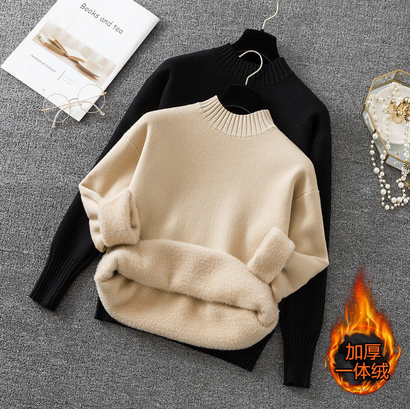 출산 두꺼운 벨벳 스웨터 가을 겨울 의류 반 터틀넥 니트 이너웨어 임신 중 따뜻한 올인원 벨벳 바닥 셔츠