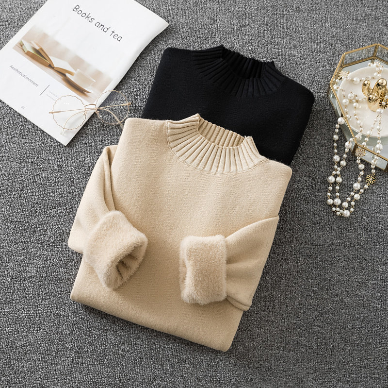 출산 두꺼운 벨벳 스웨터 가을 겨울 의류 반 터틀넥 니트 이너웨어 임신 중 따뜻한 올인원 벨벳 바닥 셔츠