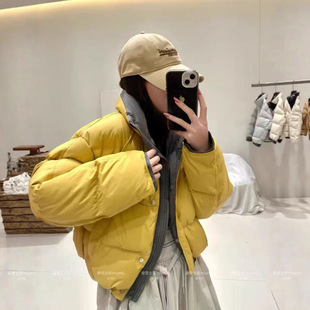 2025冬季新款韩版立领加厚羽绒服女士短款撞色拼接气质白鸭绒外套