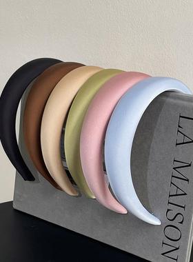 韩系新款Handmade高颅顶缎面发箍女士压发日常外戴蓝色防滑头箍