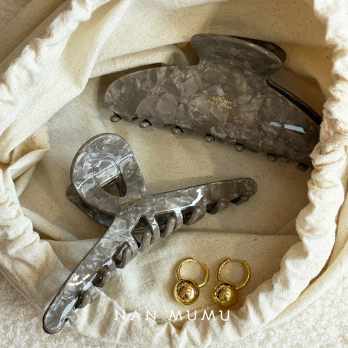 韩式复古秋冬france大理石抓夹发夹高级感大号盘发后脑勺鲨鱼夹