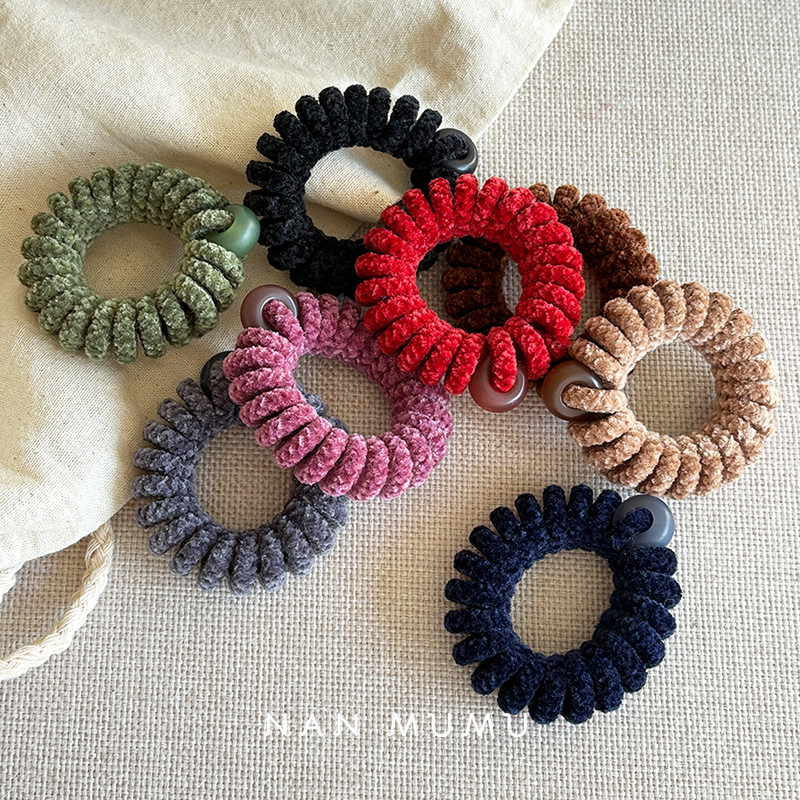 纯色雪尼尔绒布发绳女2025新款高级感无痕毛绒电话线发圈头绳发饰