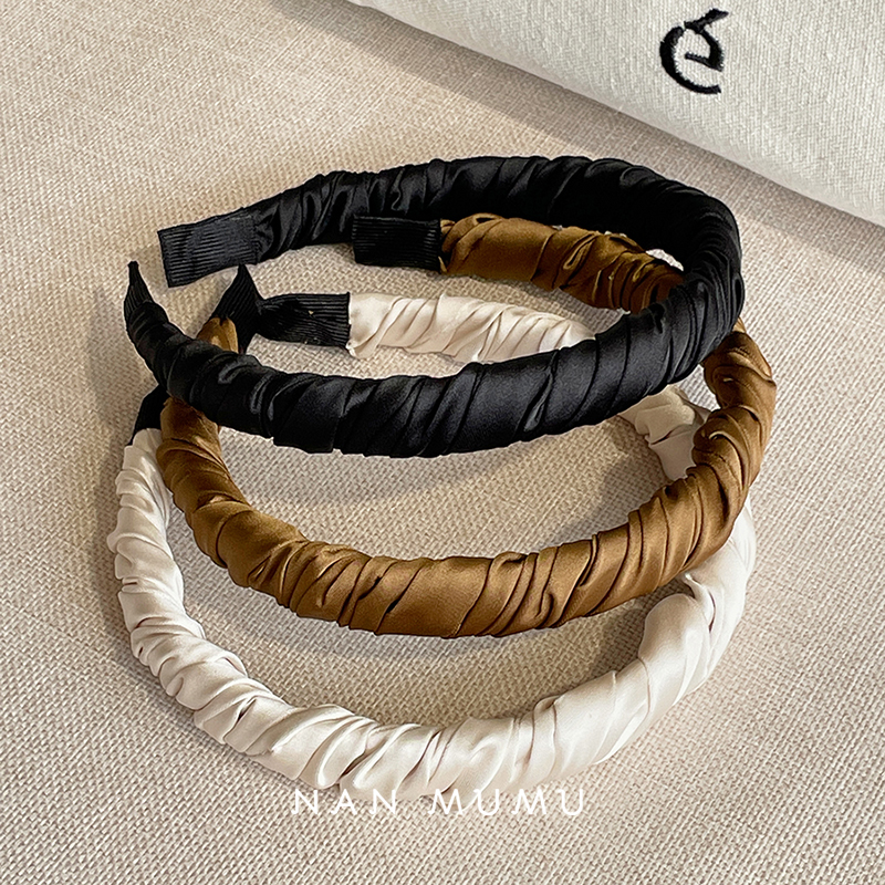 女2025新款夏天高级感缎面细边不勒头日常外戴咖色发箍发卡头饰