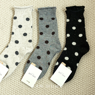 NANMUMU波点纯棉长筒袜 韩国东大门进口秋冬保暖配靴子女士袜子