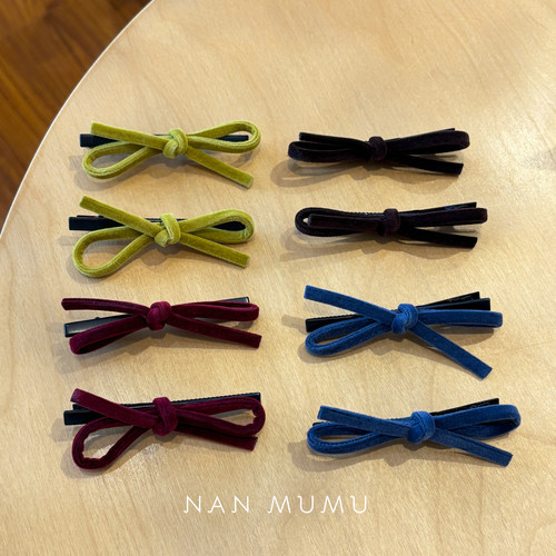 NANMUMU纯色复古丝绒立体蝴蝶结一字刘海夹 韩国进口侧边鸭嘴夹女