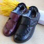 魔术贴妈妈鞋 加绒舒适保暖牛筋底圆头中老年加大码 冬季 老北京布鞋