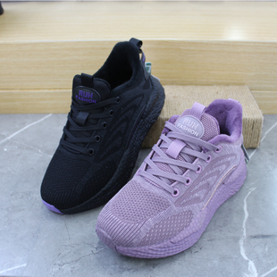 冬季加绒保暖女棉鞋二棉女运动鞋爆米花软弹鞋底系带女休闲鞋薄绒