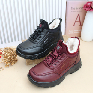 厚底女休闲鞋 加绒保暖加厚女棉鞋 防水面料套脚 高帮老北京布鞋 冬季