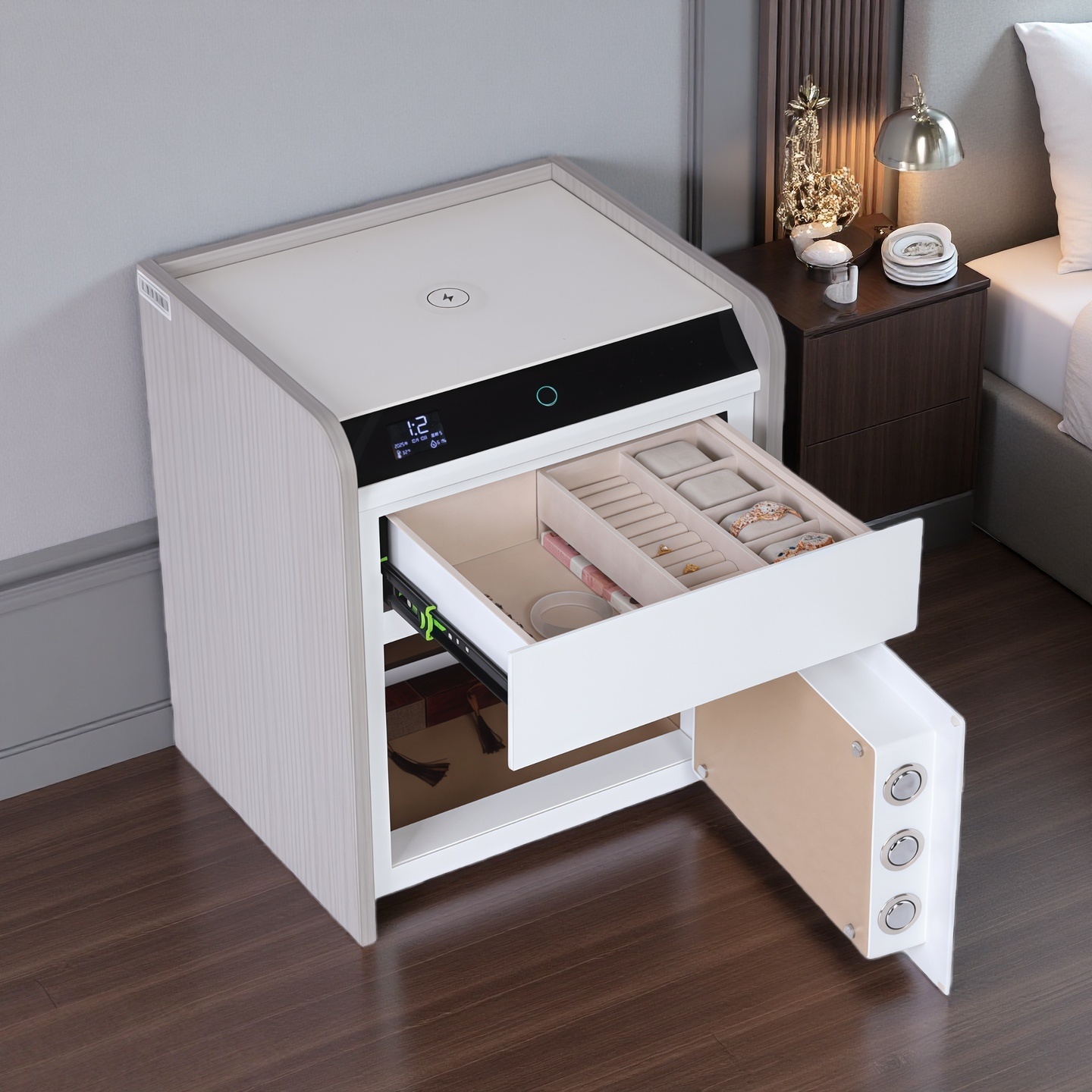 新款床头柜一体保险箱指纹密码