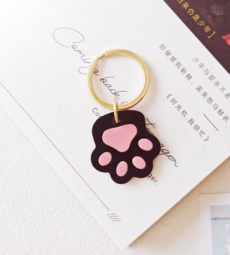 猫爪钥匙扣创意卡通真皮汽车钥匙链狗爪挂饰定制精致可爱包包挂件