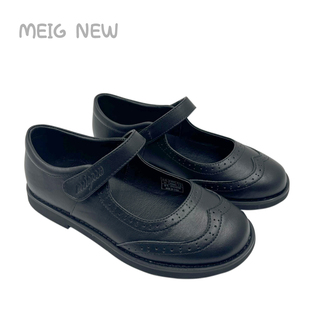 美格新女童黑色小皮鞋软底公主鞋牛皮学生单鞋英伦风校服演出皮鞋