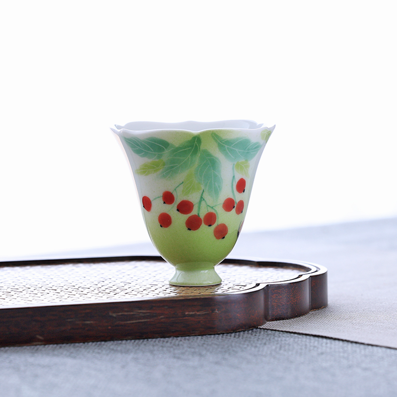 小清新手绘花口樱桃茶杯主人杯