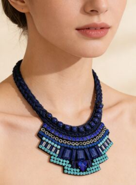 欧美时尚蓝色短款颈链女波西米亚民族风镶钻锁骨链