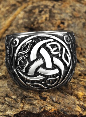 欧美饰品男士钛钢戒指复古不锈钢维京凯尔特结龙纹圈戒指