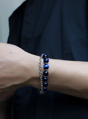 钛钢古巴手链男潮ins小众设计感简约个性珠子手串男生感手饰