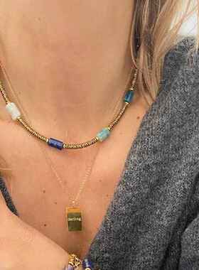 复古撞色拼接天然石轻奢欧美ins风秋冬感不掉色项链月影