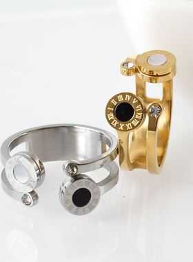 轻奢感ins风罗马数字戒指开口设计独特时尚指环18k金钛钢戒指