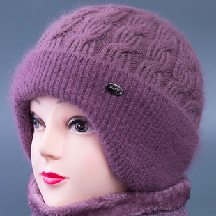 冬季中老年人加绒老太太帽子女保暖奶奶妈妈护耳老人毛线针织帽棉