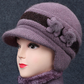 冬季 中老年人妈妈毛线帽女加绒兔毛护耳保暖老太太奶奶帽针织棉帽