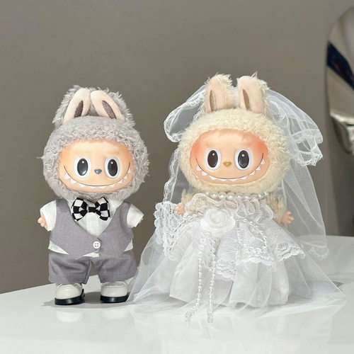 适用17cm拉布布labubu挂件公仔灰色西装白色婚纱裙子替换装娃衣服