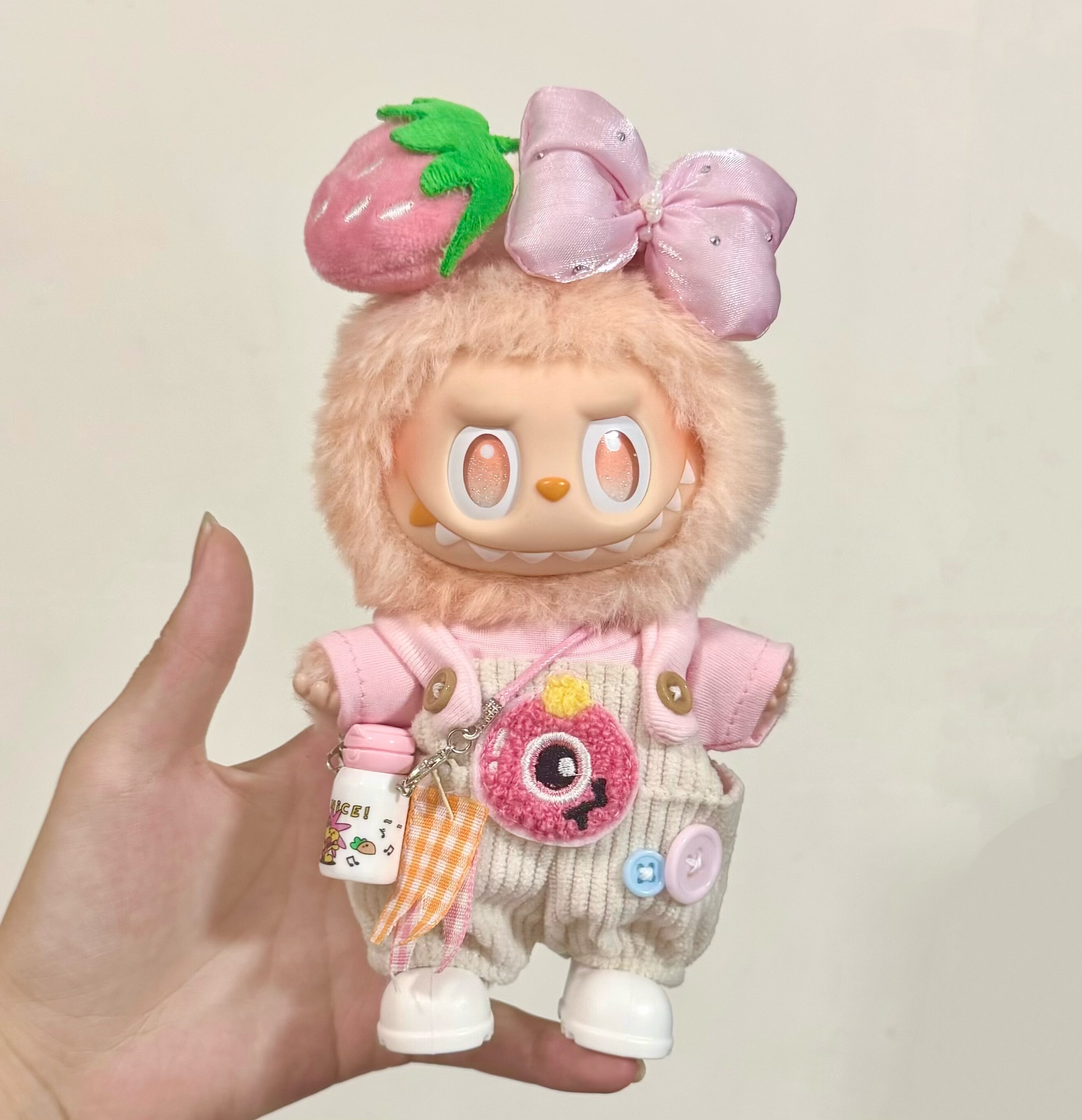 原创labubu手工娃衣10cm草莓套装拉布布娃衣一代labubu三代娃衣服