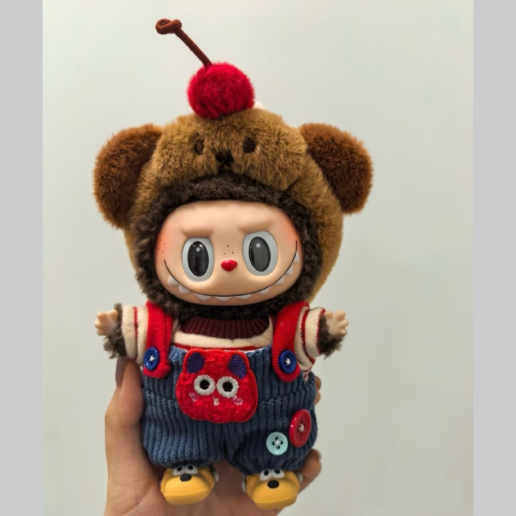 适用一二三代labubu前方高能手工娃衣10cm草莓套装拉布布娃衣